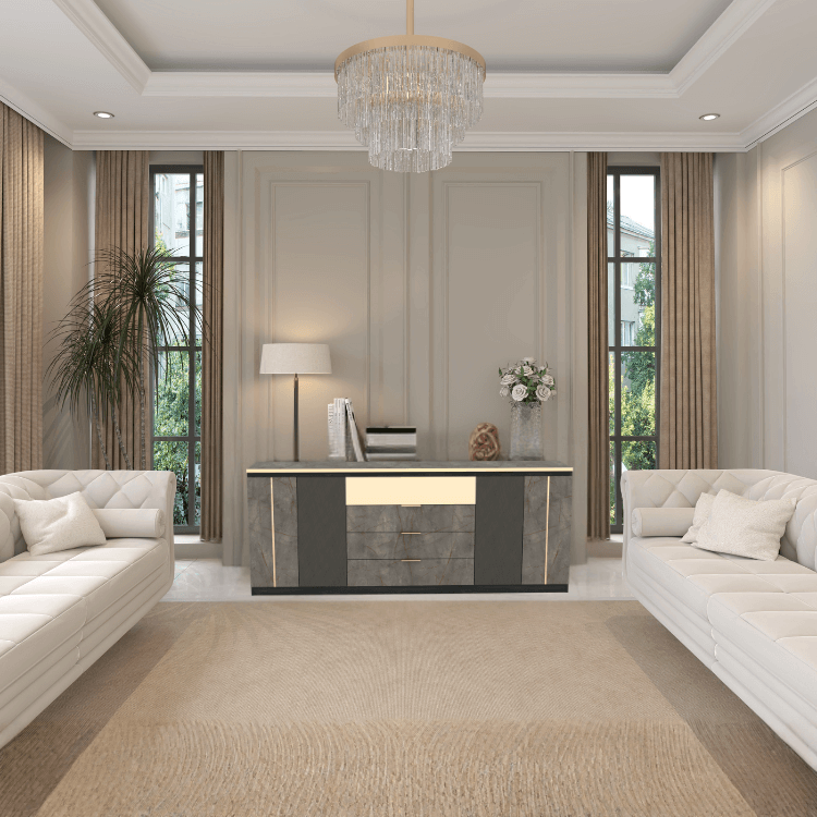 ตู้ลิ้นชัก 4 ลิ้นชัก WISDOM DESIGN FURNITURE รุ่น GCS-201 200 ซม. สีแอชเกรย์/บราวน์มาร์เบิ้ล